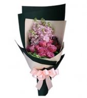 AHM524(II) Purple roses & matthiola