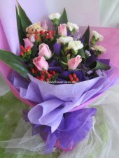 BB483 (Mixed roses, carnations & bear)